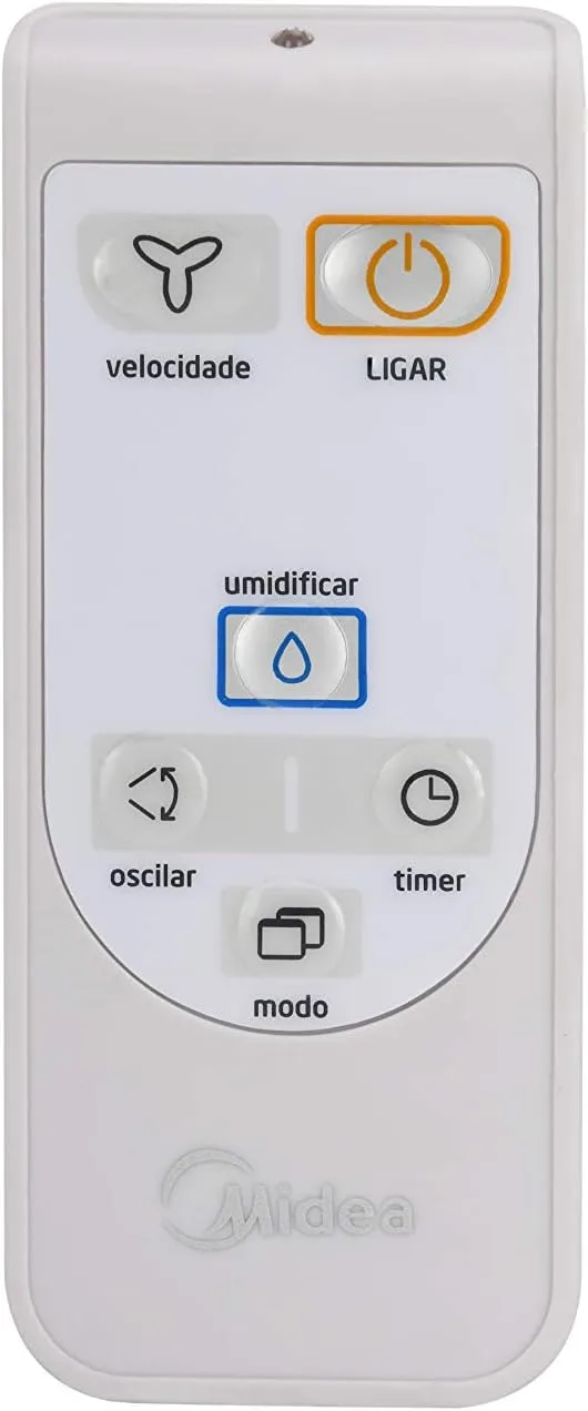 Controle remoto do climatizador Midea AKAF1 AKAF2 com botões de timer e velocidade